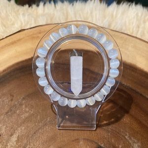 Selenite Bracelet & Milk Quartz Pendant Set